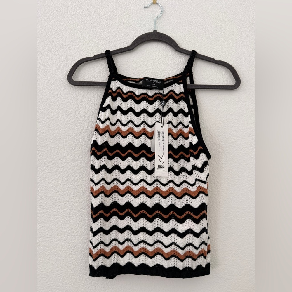Minkpink Zigzag Knit Halter Top and Pants - Black, White, Brown